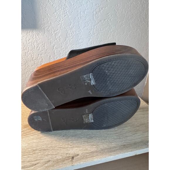 Jessica Simpson Black Leather Platform Wedge Slide Sandals Size 6.5M/37 - Picture 7 of 8